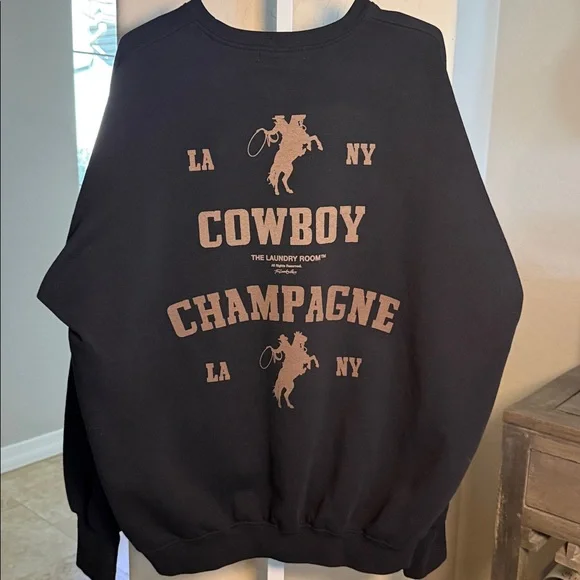 The Laundry Room Black and Gold Champagne Cowboy Crewneck Sweatshirt - Picture 2 of 4